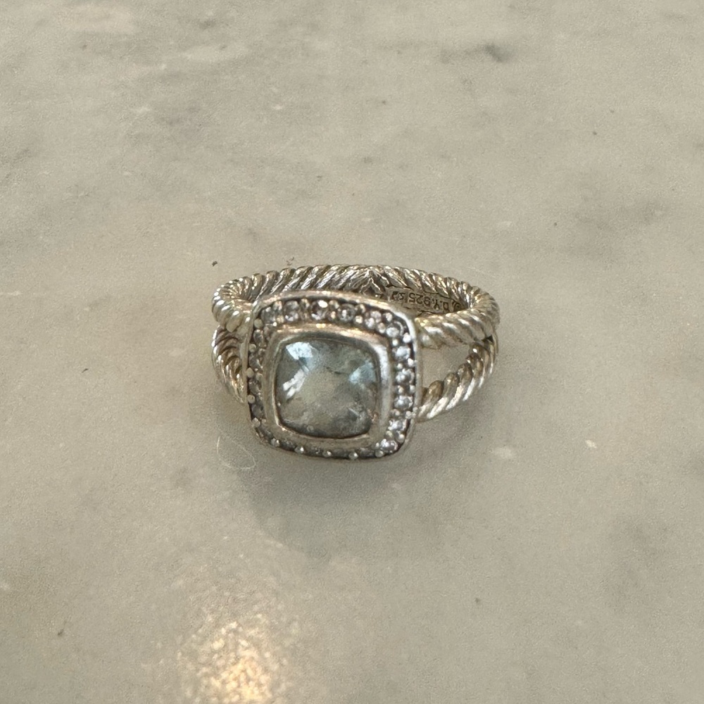 David Yurman Silver and White Gemstone Ring (Size 6)